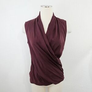 Theory Drape Wrap Front Sleeveless Blouse Maroon Dark Purple Red Size Small